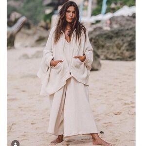 Myrah Penaloza Moonlight Waffle oversized boho Grace Jacket Beige Cotton